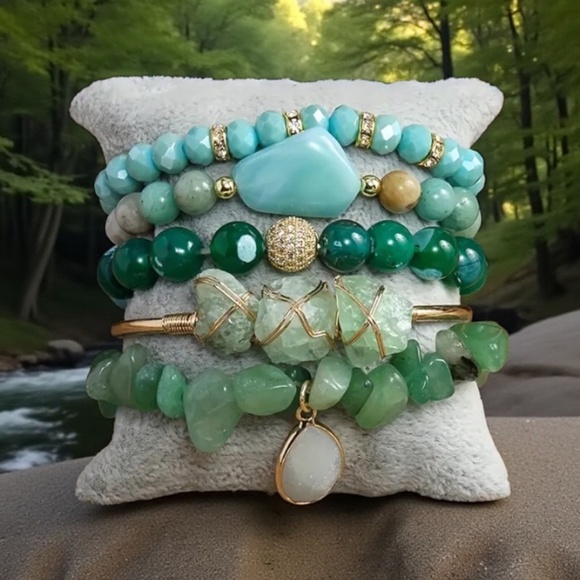 Green aventurine bracelet set, 5 pieces, - Picture 1 of 4
